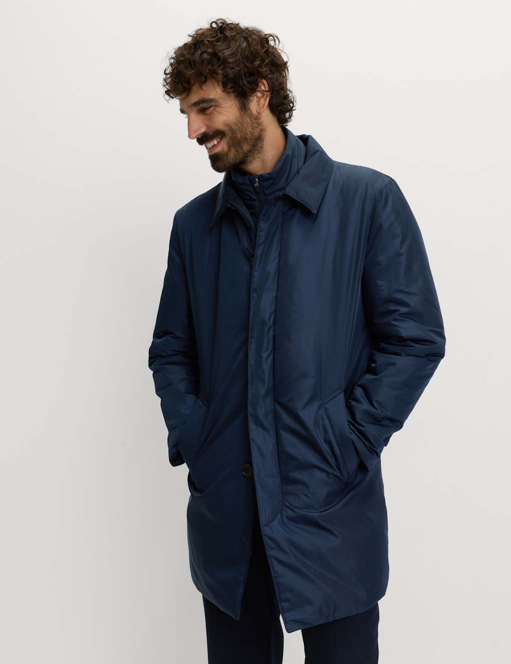 M&S Shirt Collar Mac with Removable Bib Navy