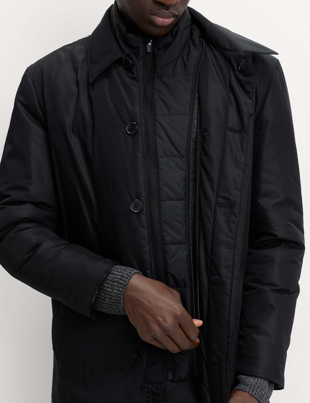 M&S Shirt Collar Mac with Removable Bib Black