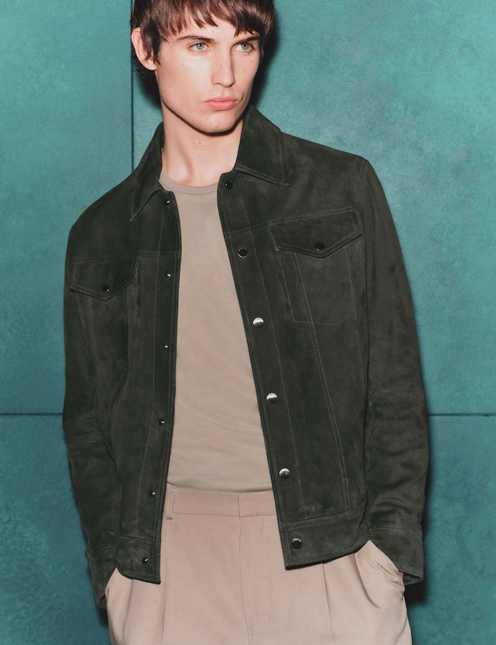 Autograph Men's Suede Trucker Jacket - S - Dark Olive