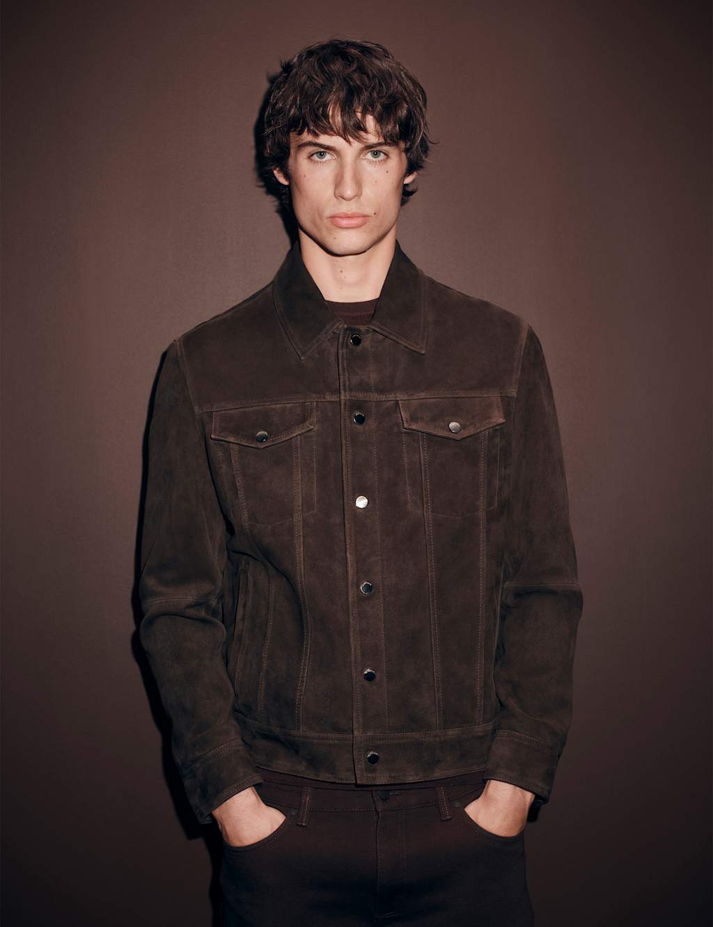 Autograph Suede Trucker Jacket Chocolate