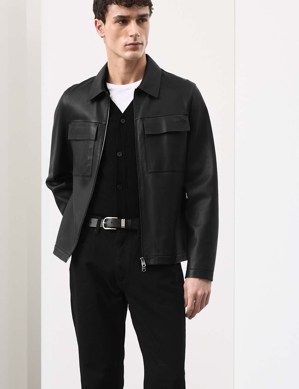 Autograph Men's Lightweight Leather Jacket - S - Black