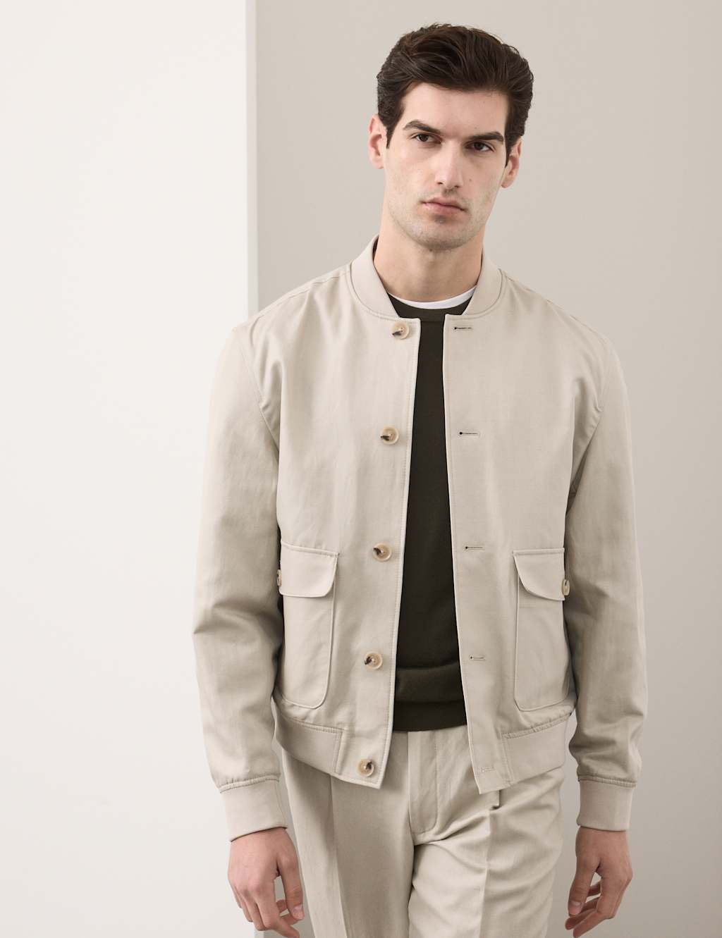 Autograph Men's Cotton Linen Blend Bomber - L - Stone