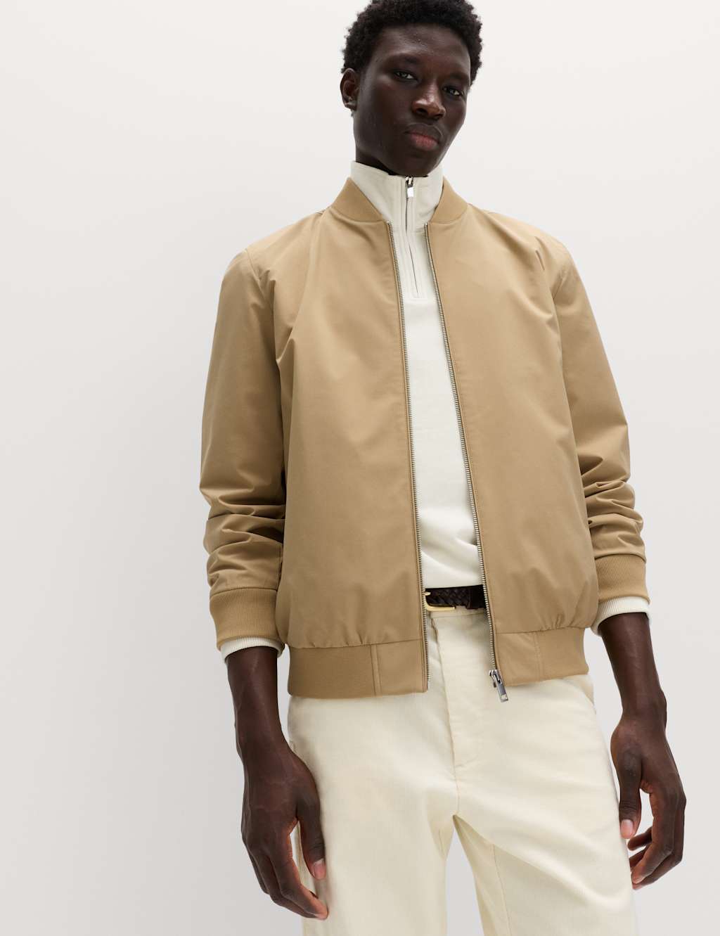 M&S Men's Bomber Jacket with Stormwear - S - Light Sand