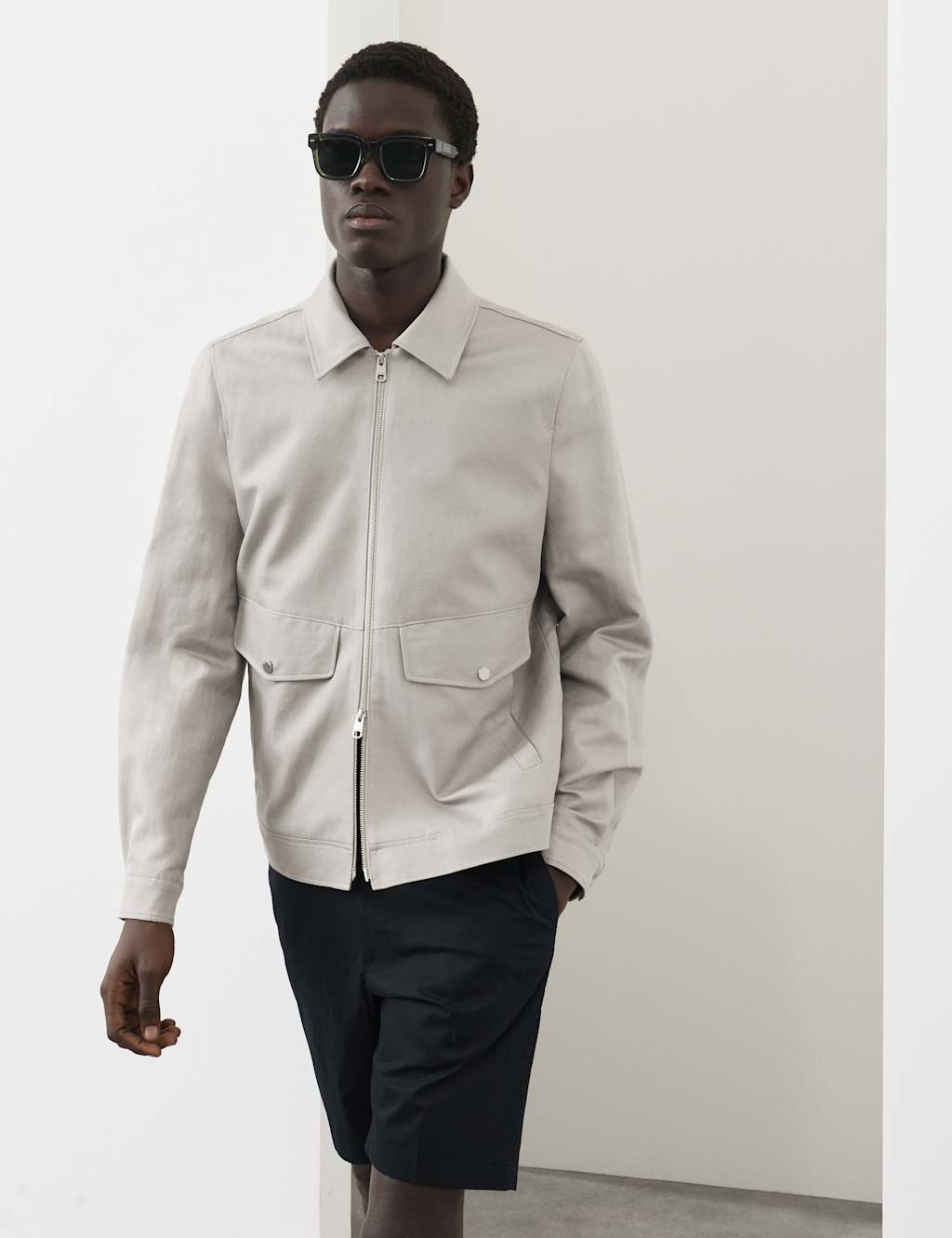Autograph Men's Cotton Rich Harrington Jacket with Linen - XL - Light Grey