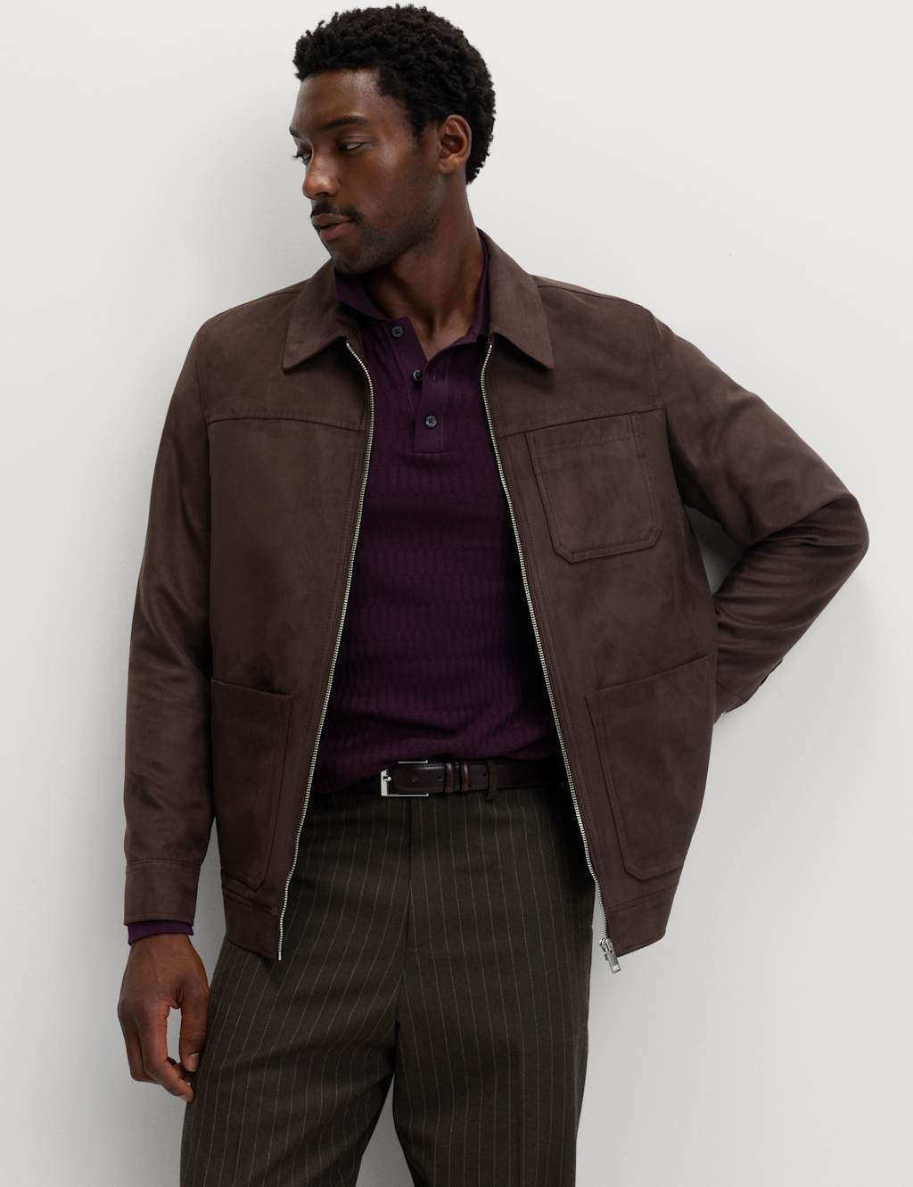 M&S Faux Suede Chore Jacket Dark Chocolate