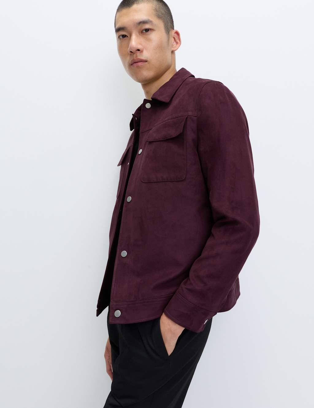 M&S Faux Suede Trucker Jacket Dark Grape