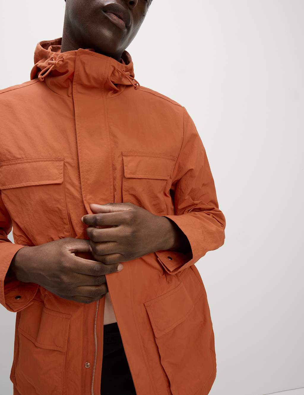 M&S 4 Pocket Hooded Field Jacket Burnt Sienna