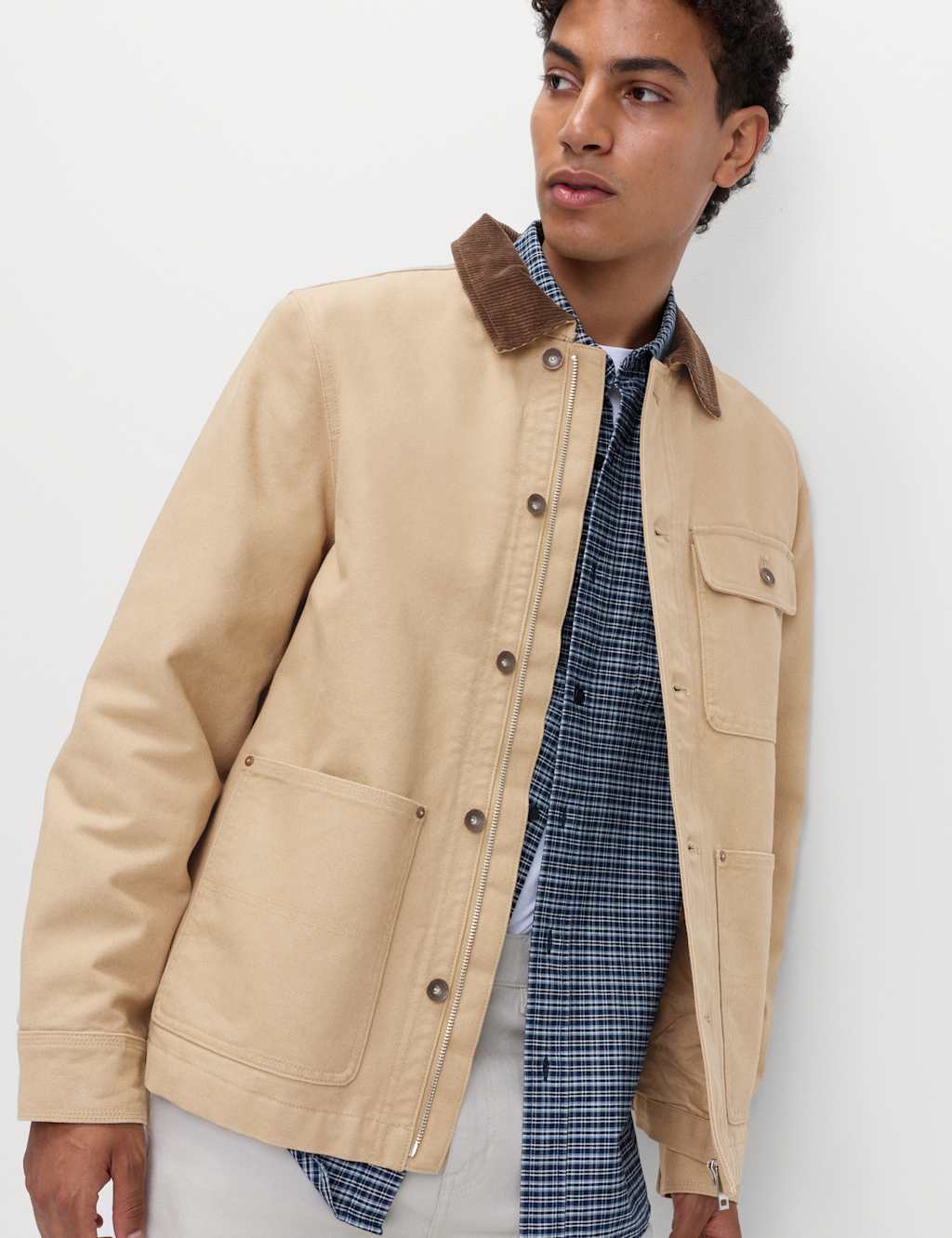 M&S Pure Cotton 3 Pocket Barn Jacket Light Beige