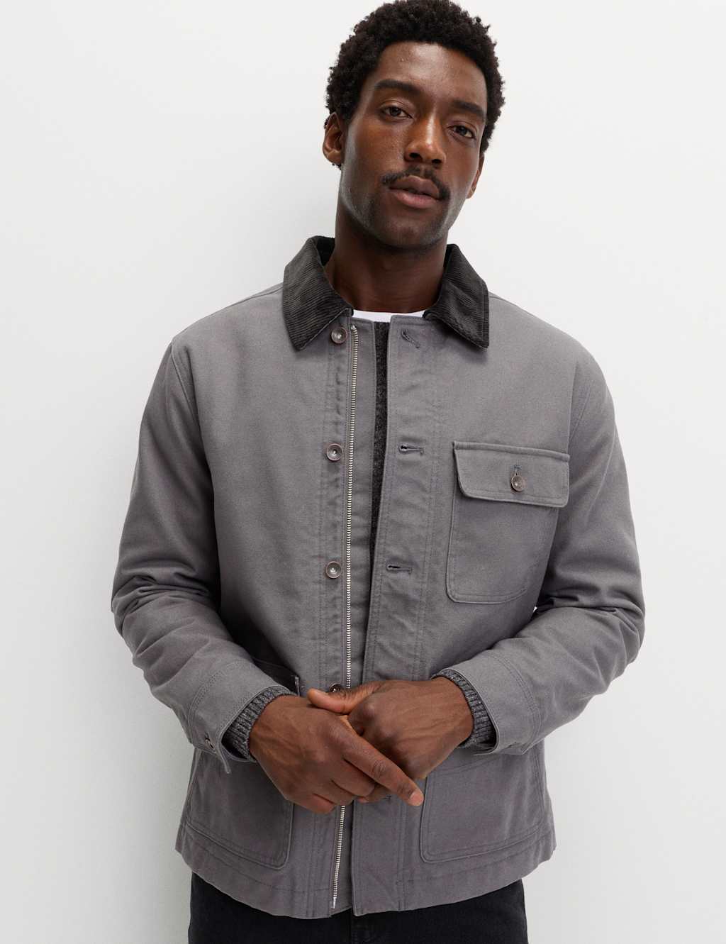 M&S Pure Cotton 3 Pocket Barn Jacket Grey