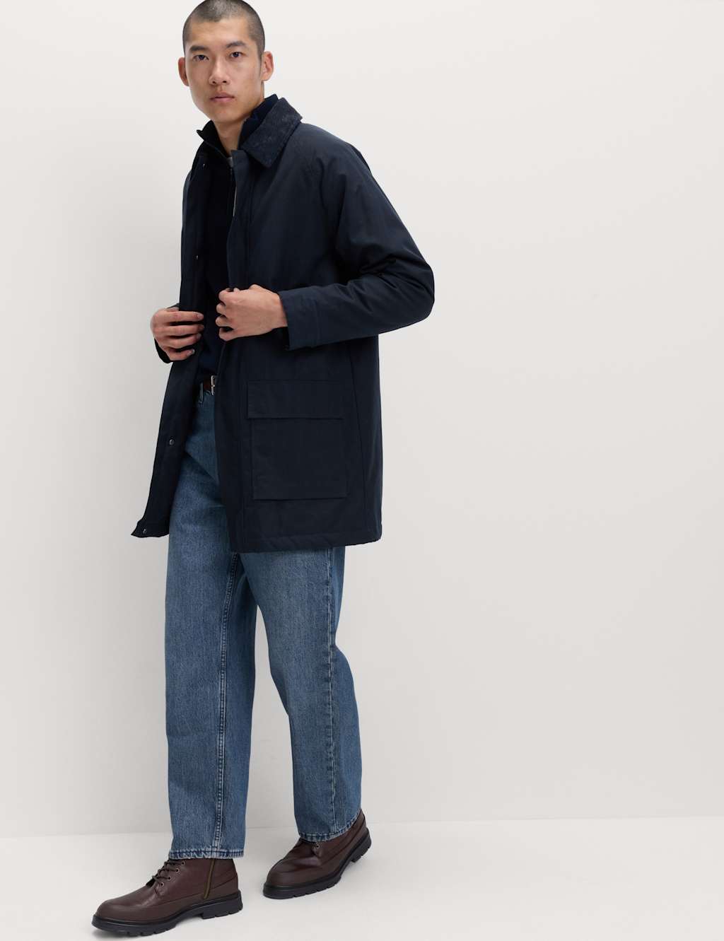 M&S Pure Cotton Wax Jacket Navy