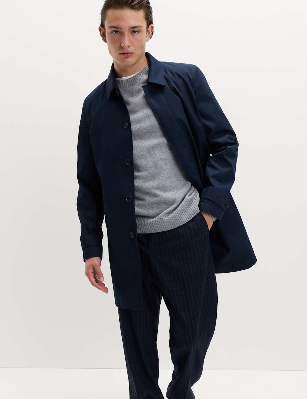 M&S Cotton Blend Car Coat Mac Navy