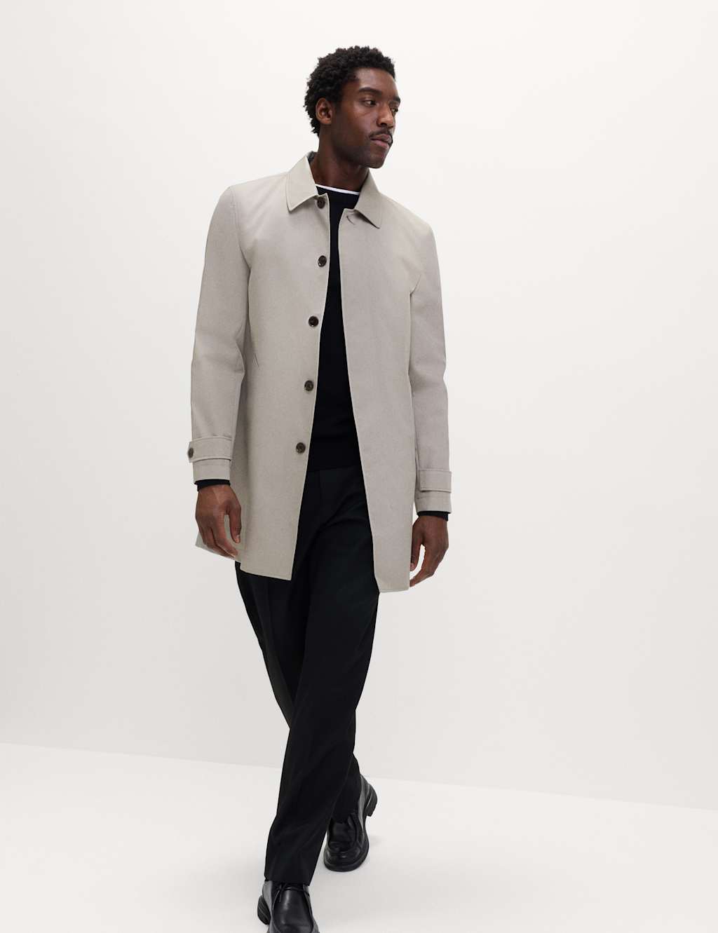 M&S Cotton Blend Car Coat Mac Pebble