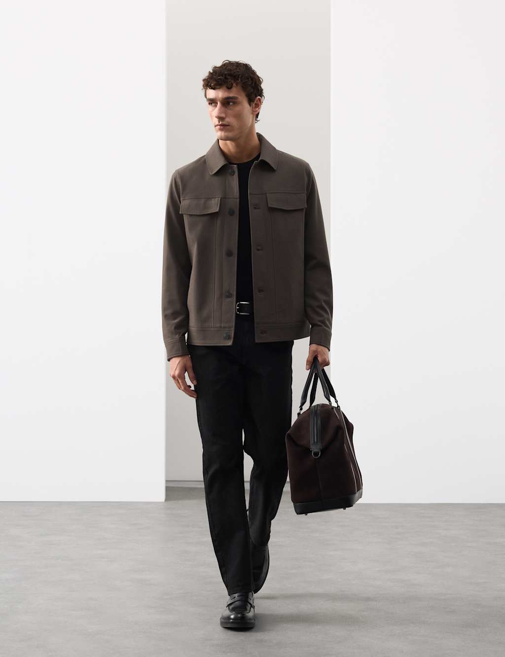 Autograph Textured Technical Twill Trucker Jacket Dark Mole