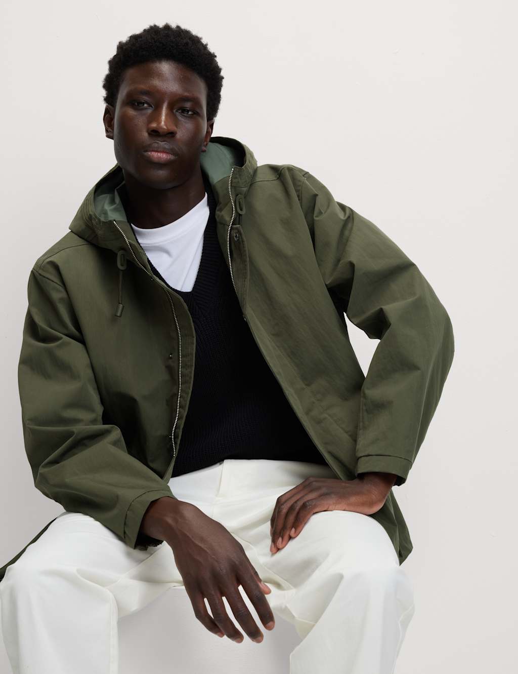 M&S Cotton Rich Hooded Utility Jacket Khaki