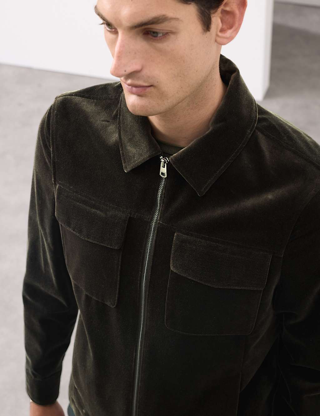 Autograph Pure Cotton Velvet Trucker Dark Olive