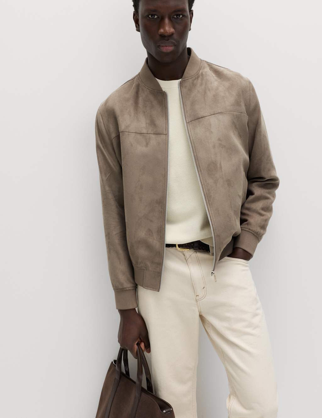 M&S Men's Faux Suede Bomber - S - Mole