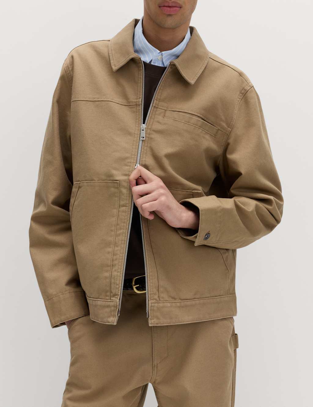 M&S Men's Canvas Harrington Jacket - S - Toffee