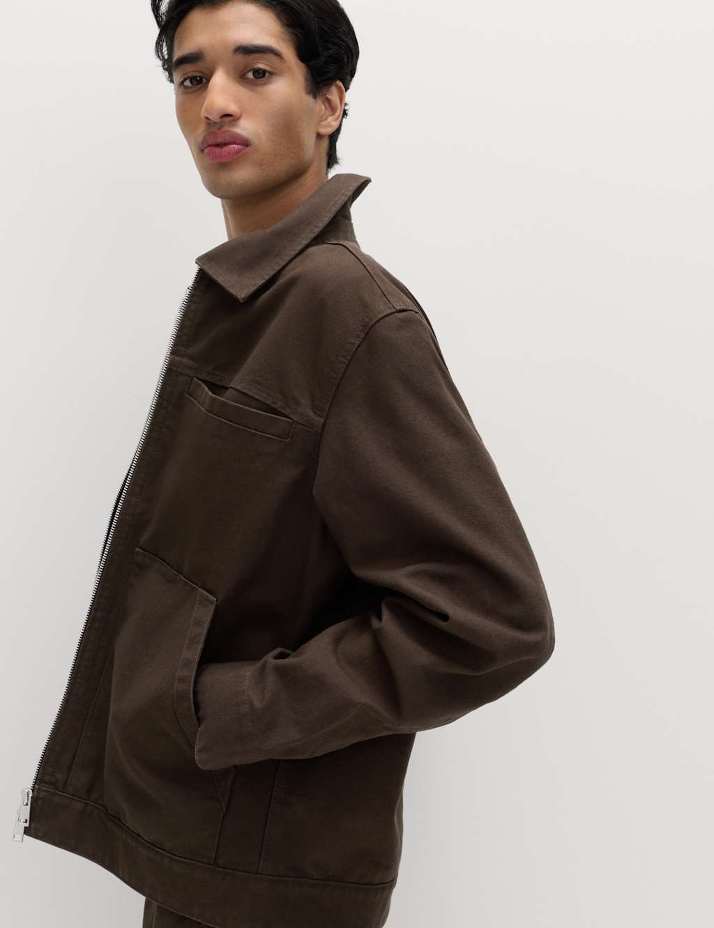 M&S Men's Canvas Harrington Jacket - S - Bitter Chocolate