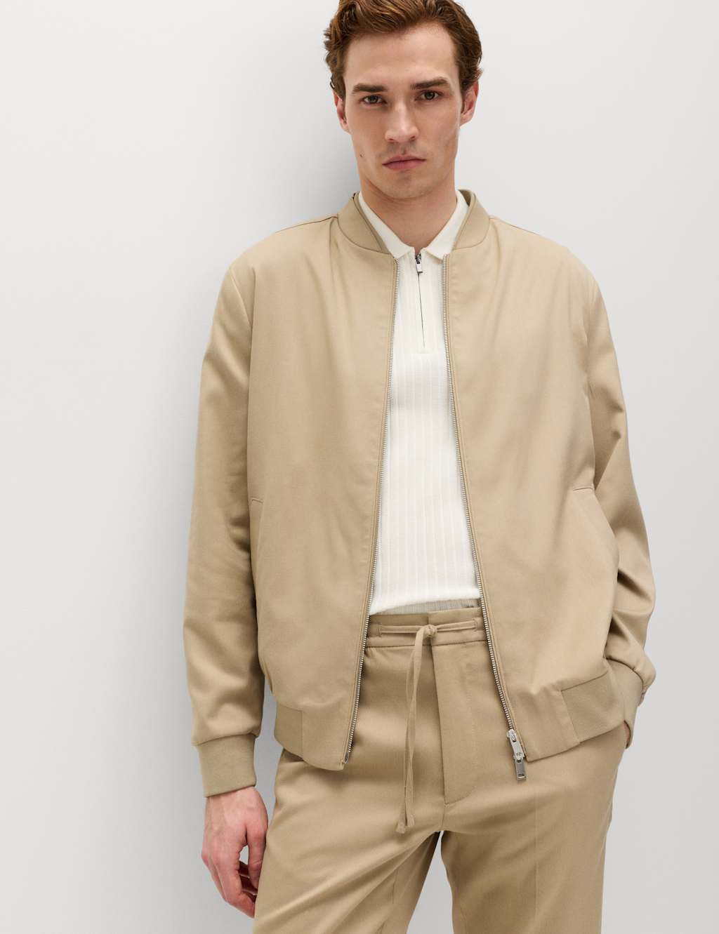 M&S Men's Zip-Up Bomber Jacket - M - Sand