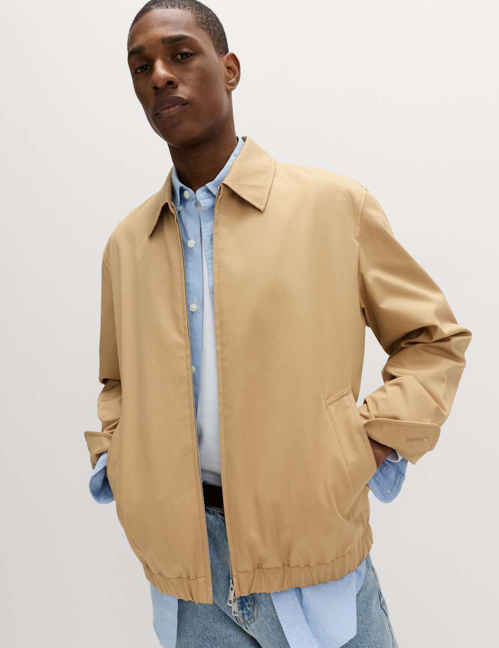 M&S Men's Pure Cotton Harrington Jacket - 2XL - Light Caramel