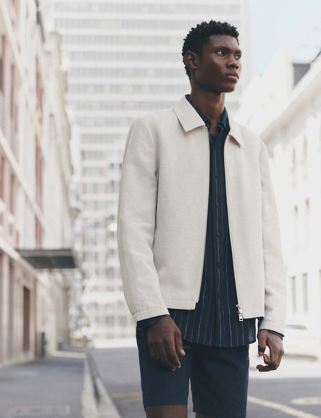 M&S Men's Lightweight Linen Blend Harrington Jacket - M - Neutral