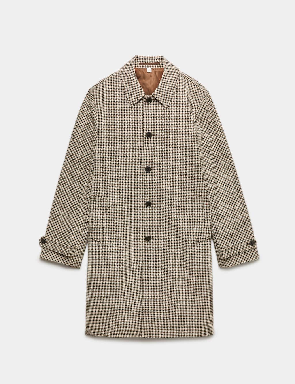 M&S Men's Wool Blend Houndstooth Long Coat - S - Brown Mix