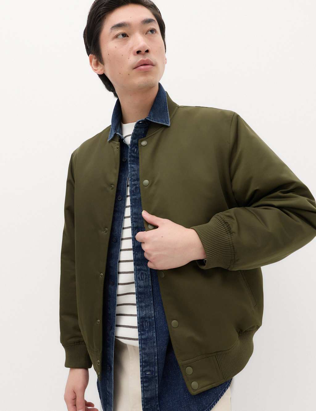 M&S Men's Satin Bomber Jacket - S - Dark Khaki