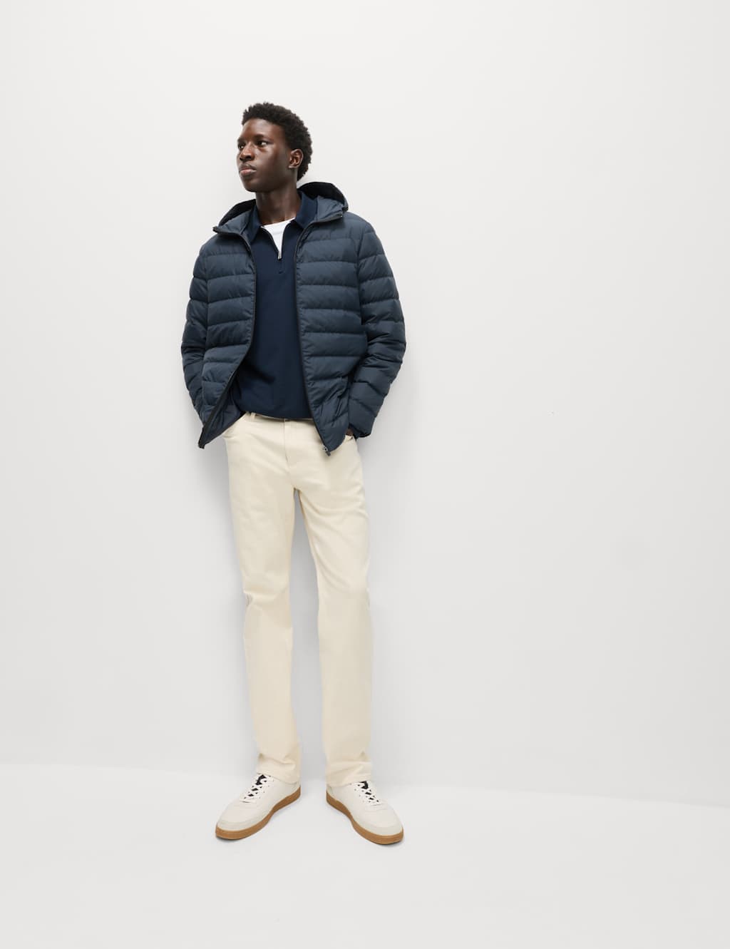 M&S Lightweight Feather & Down Padded Jacket Navy