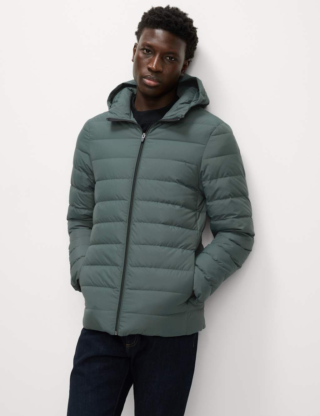 M&S Lightweight Feather & Down Padded Jacket Cedar