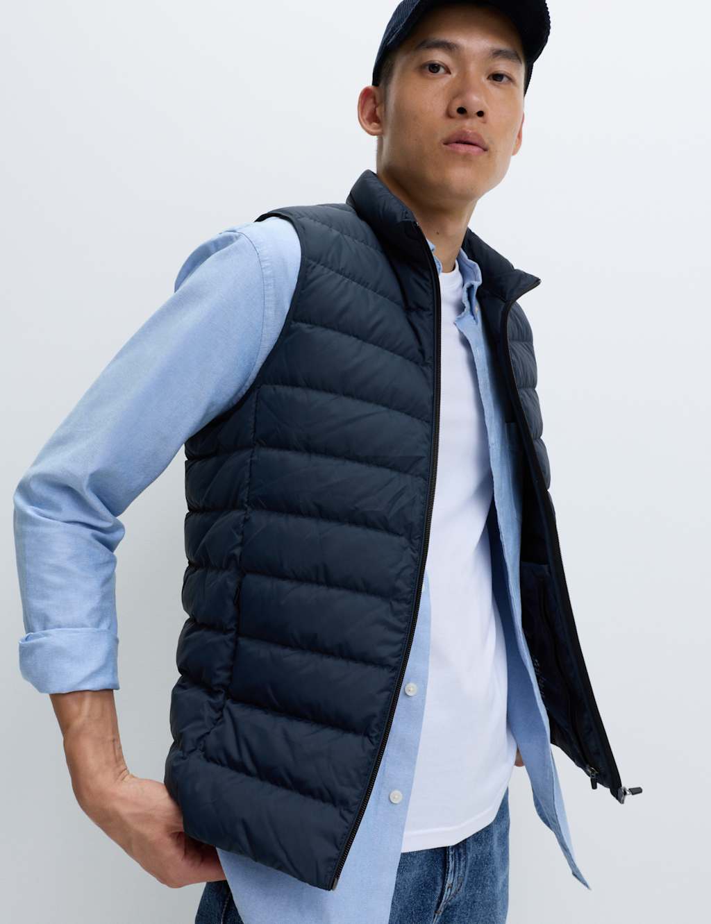 M&S Feather and Down Padded Lightweight Gilet Navy