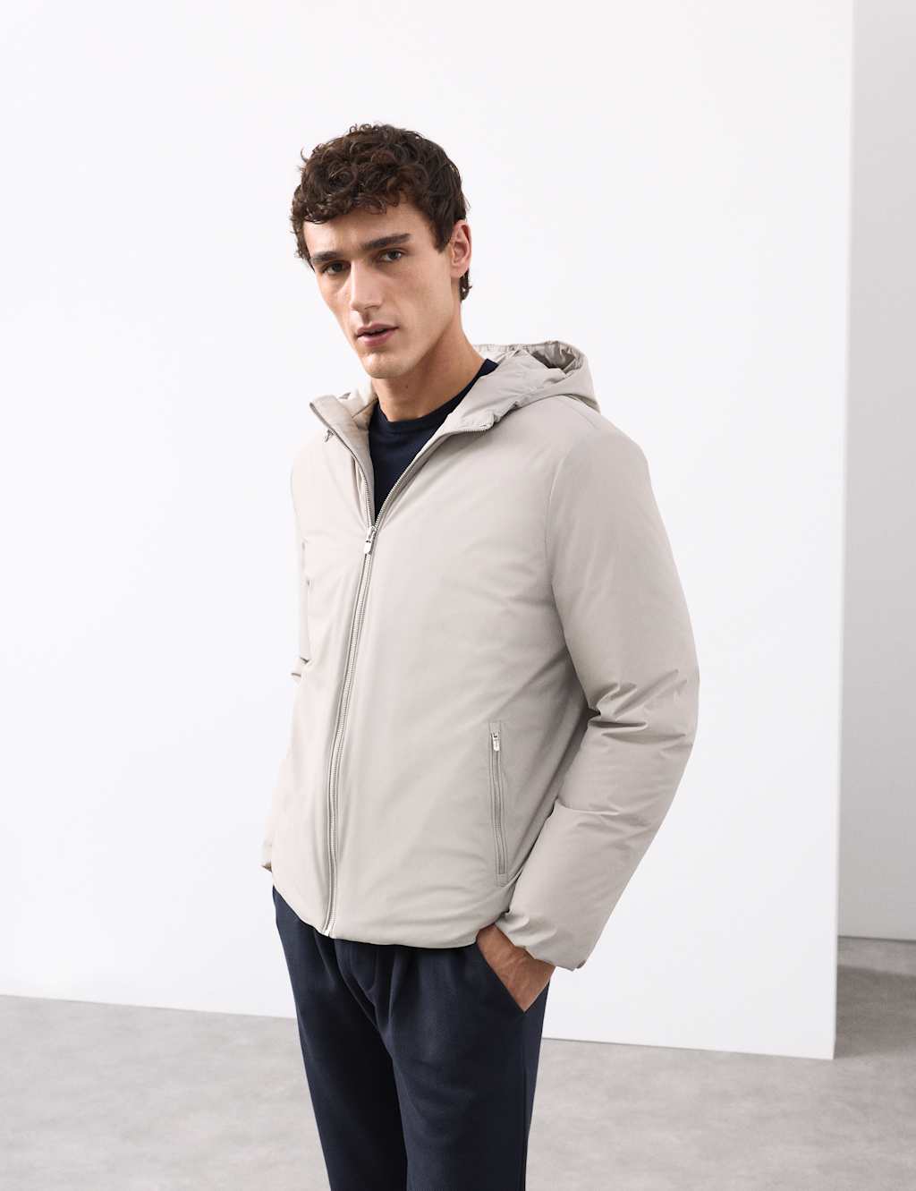 Autograph Feather and Down Puffer Jacket Light Grey