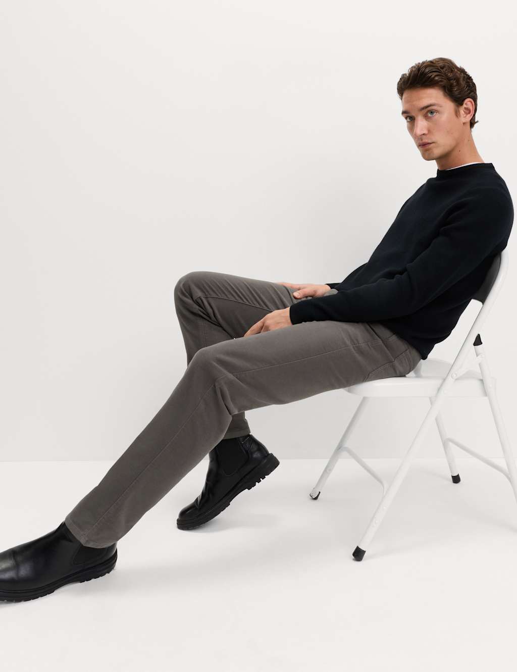 M&S Straight Fit Italian Moleskin 5 Pocket Trousers Grey