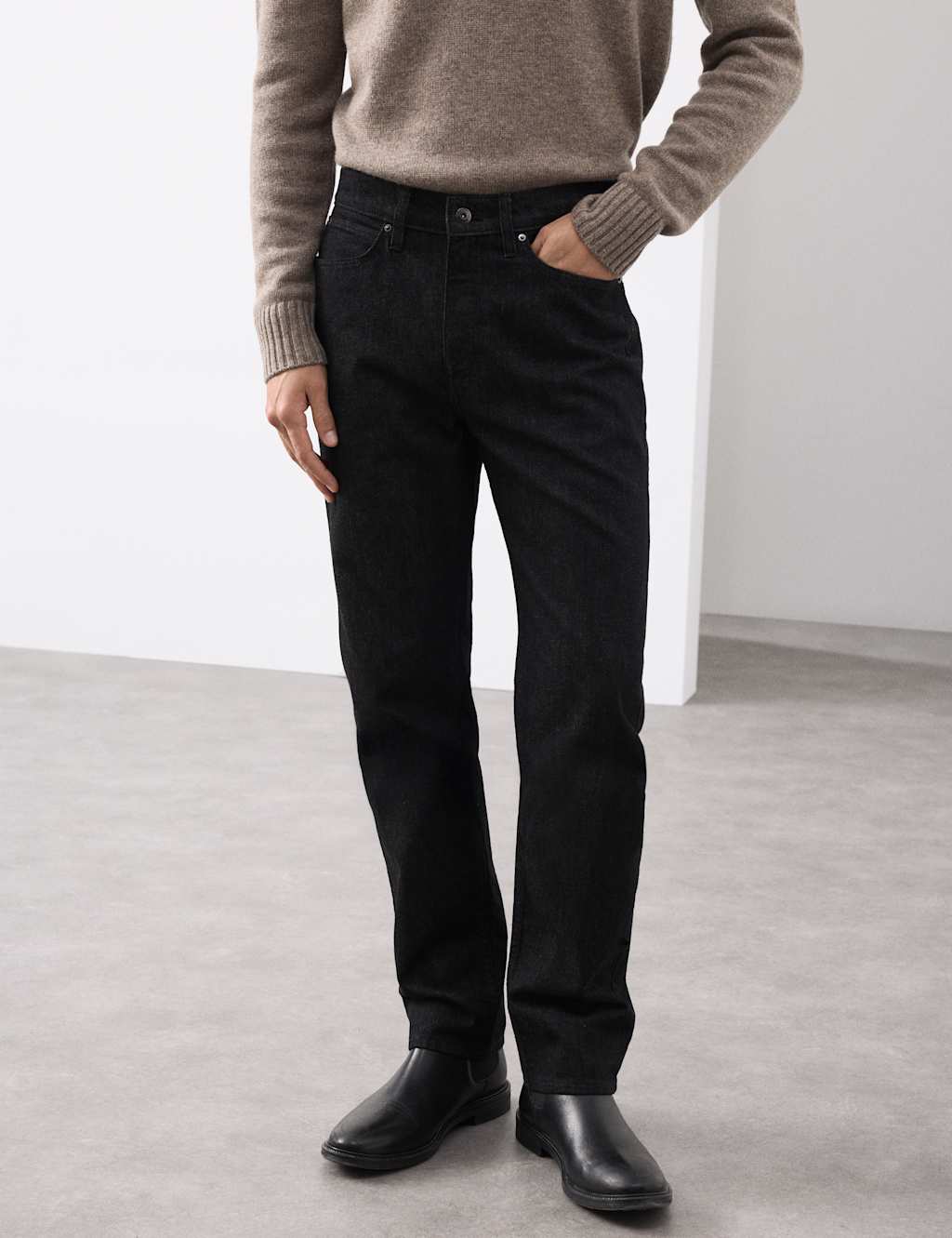 Autograph Straight Fit Jeans with Wool Black