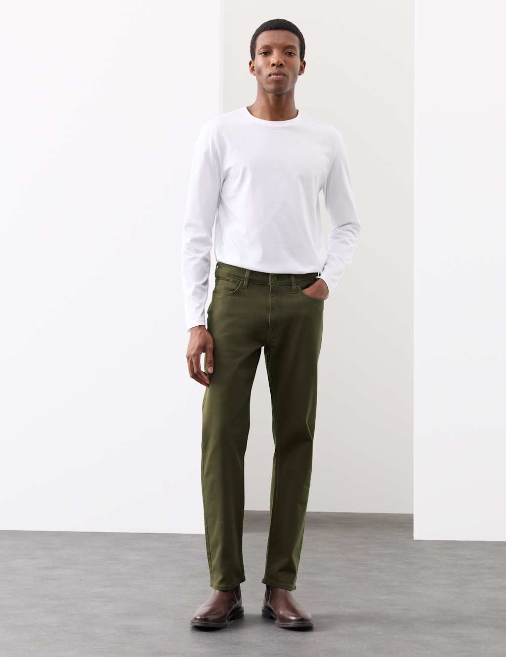 Autograph Straight Fit 360 Flex Stretch Jeans Olive