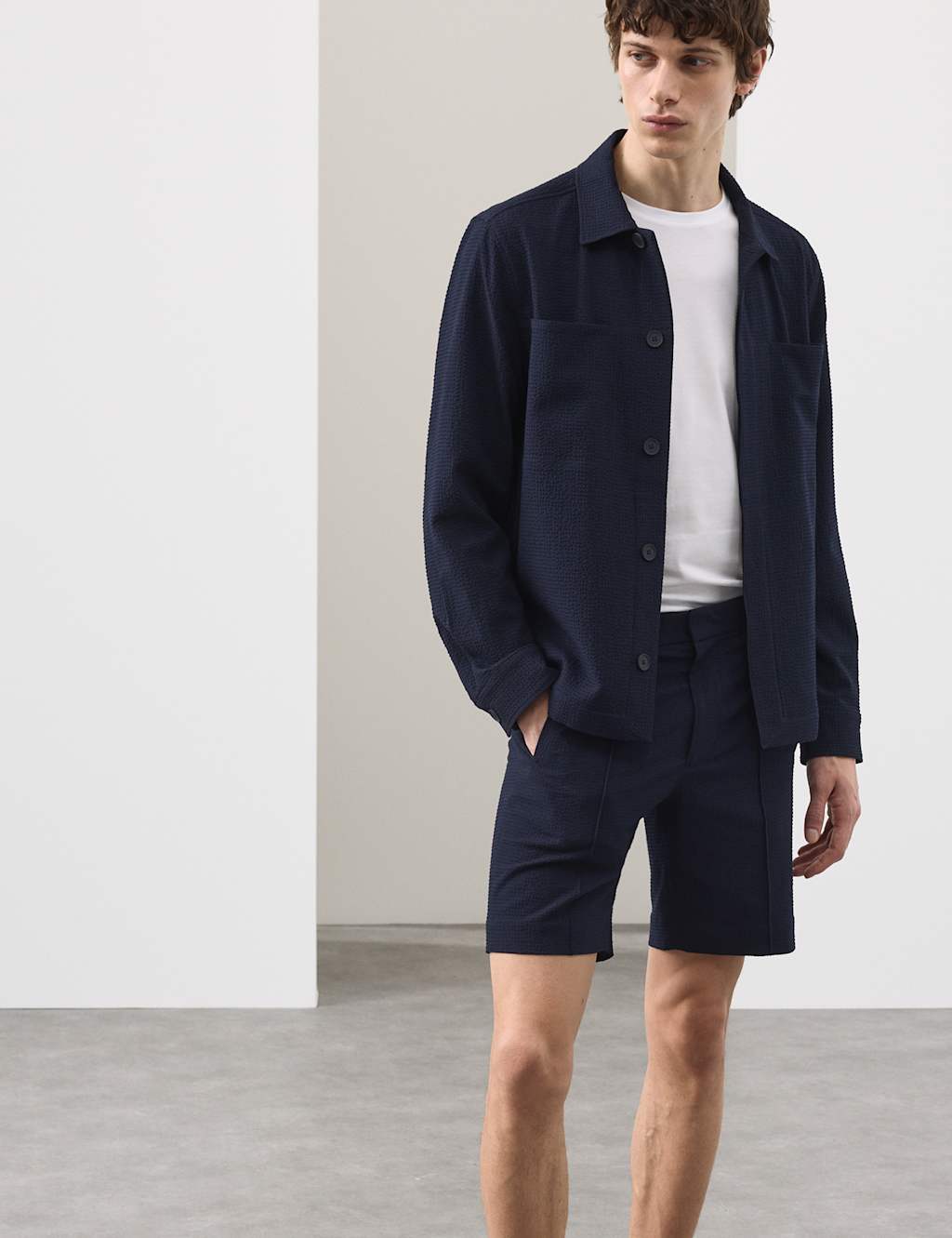 Autograph Men's Smart Seersucker Stretch Shorts - M - Dark Navy