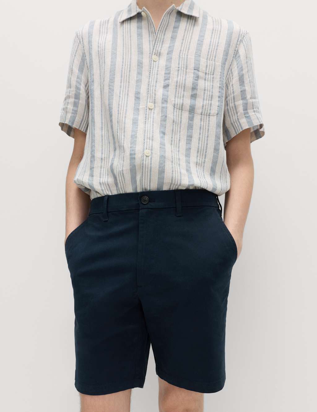 M&S Men's Half-Elasticated Waist Stretch Chino Shorts - 36 - Navy