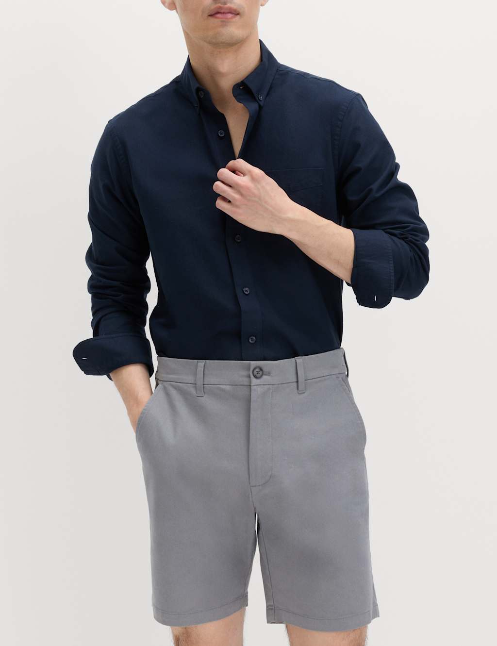 M&S Men's Half-Elasticated Waist Stretch Chino Shorts - 36 - Ash Grey