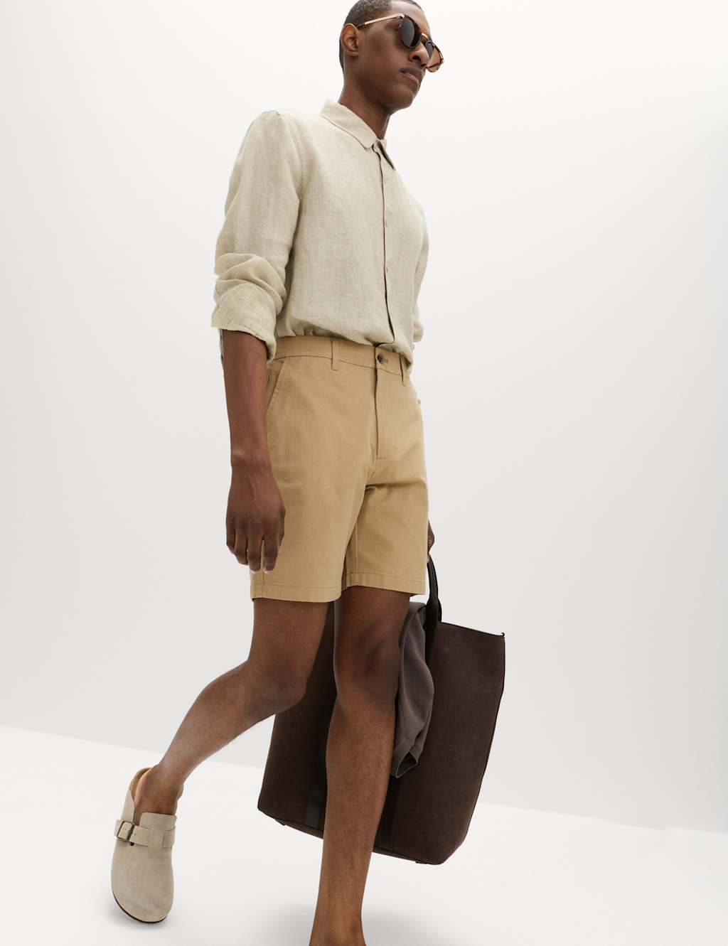 M&S Men's Half-Elasticated Waist Stretch Chino Shorts - 32 - Sand