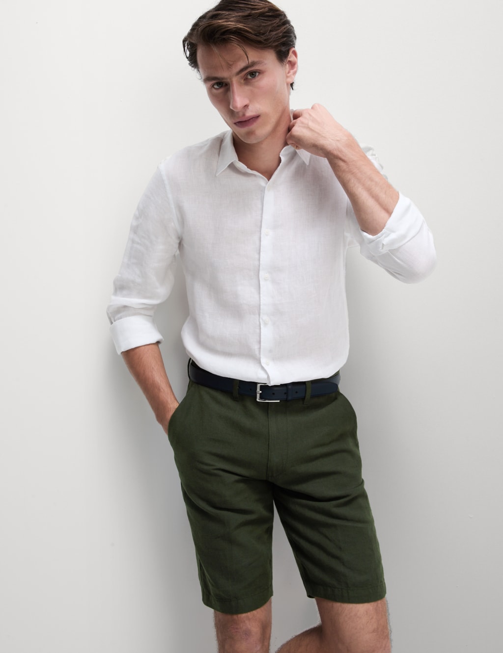 Regular Fit Cotton Linen Blend Chino Shorts