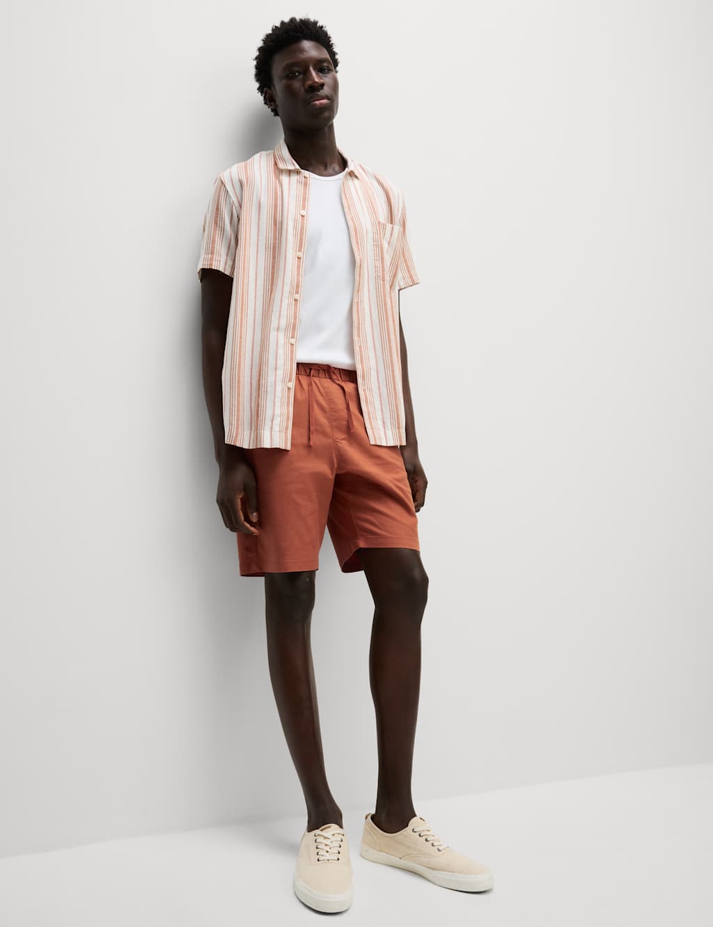 Cotton Linen Blend Elasticated Waist Shorts