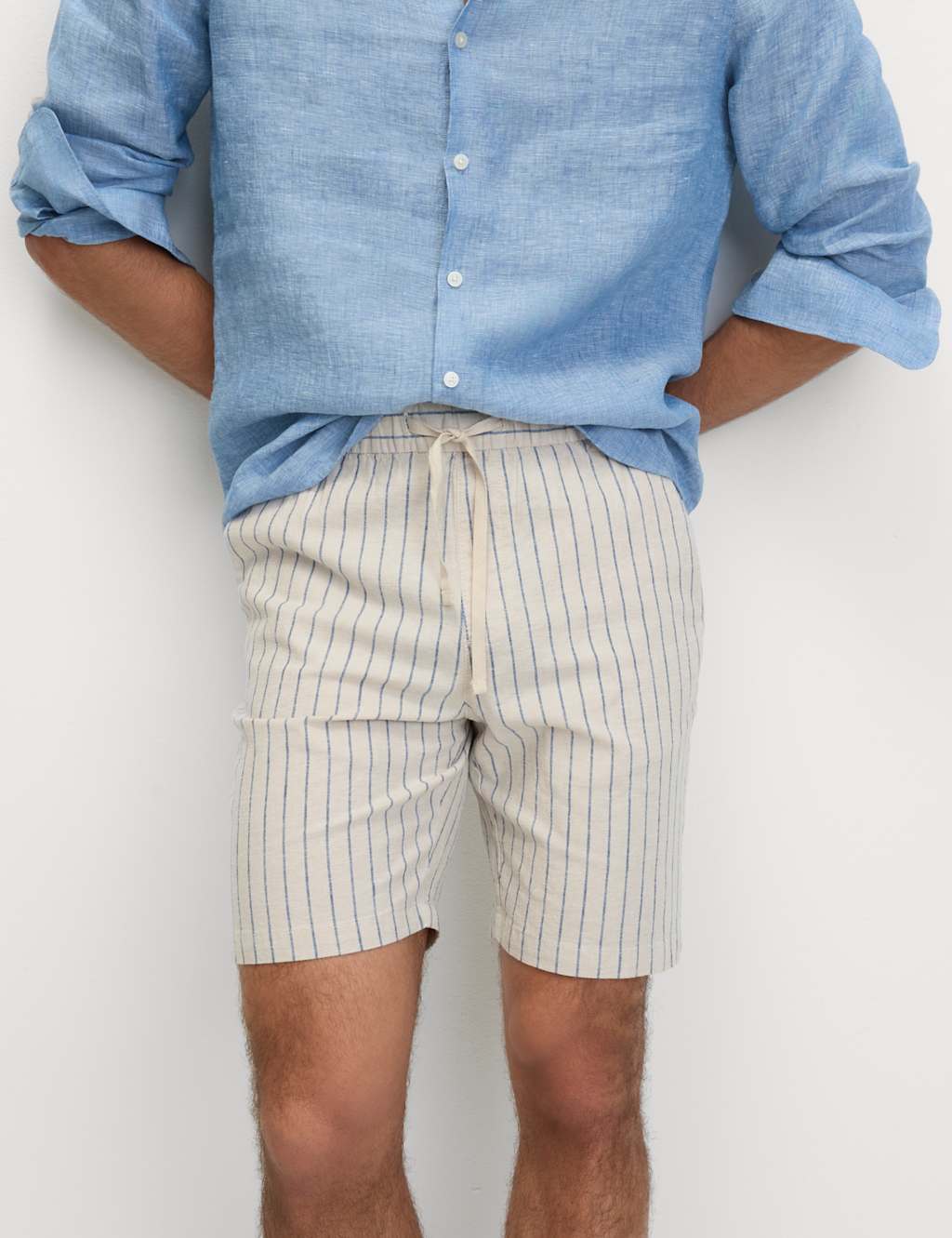 Cotton Linen Blend Elasticated Waist Shorts
