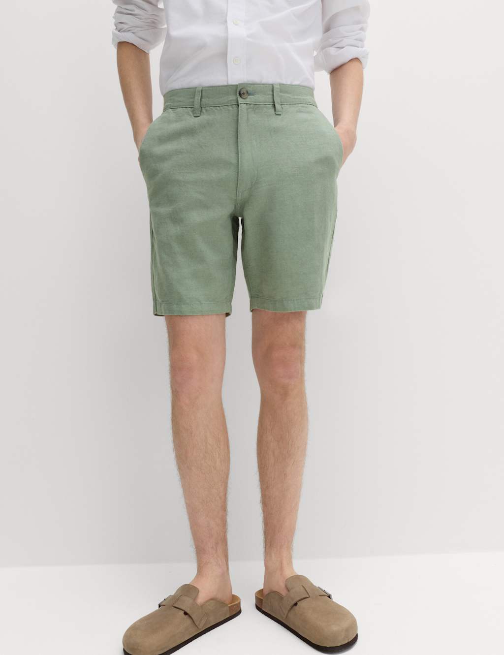 M&S Men's Linen Blend Chino Shorts - 42 - Dark Sage