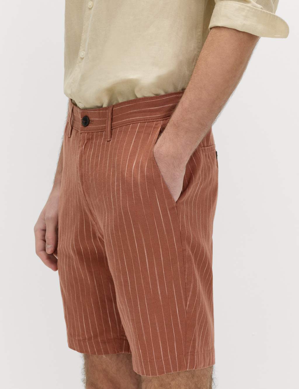 M&S Men's Linen Blend Chino Shorts - 42 - Rust Mix