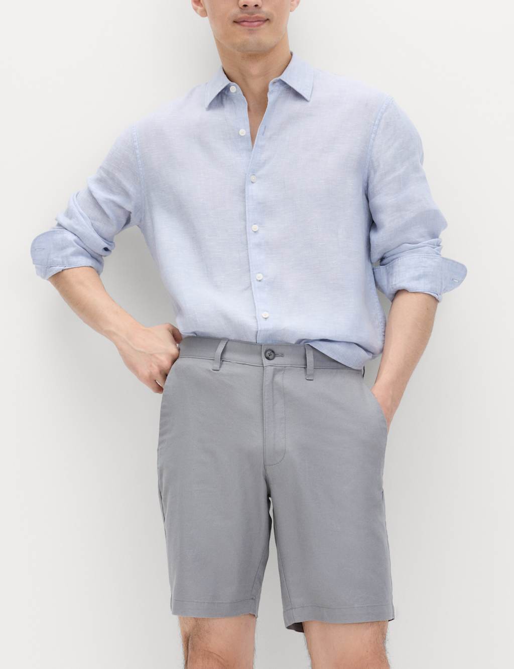 M&S Men's Linen Blend Chino Shorts - 36 - Pewter