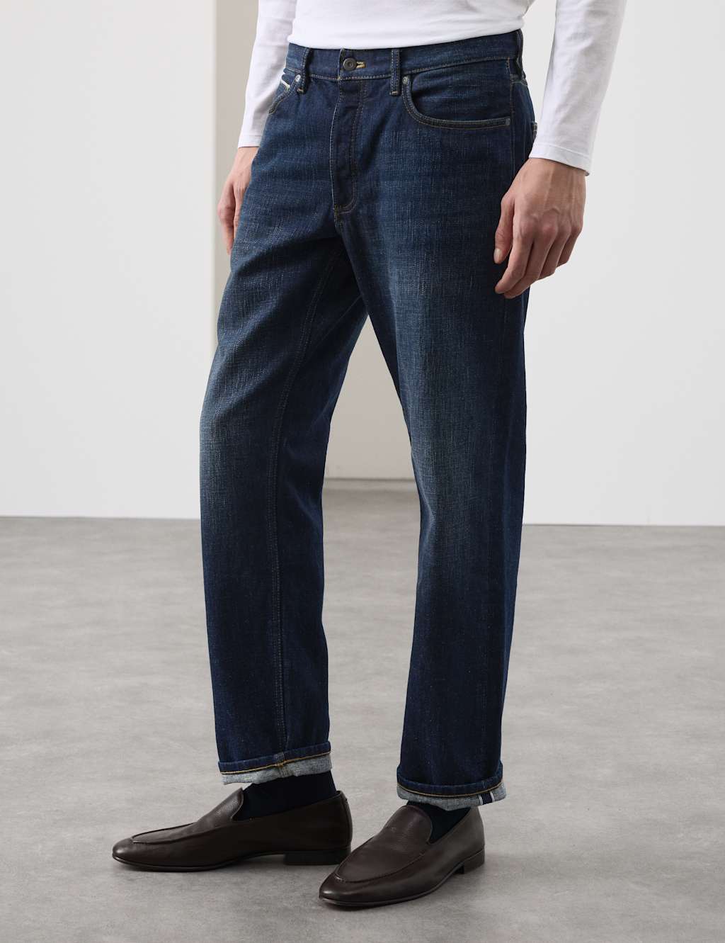 Autograph Men's Straight Fit Heavyweight Selvedge Jeans - 40/33in - Indigo