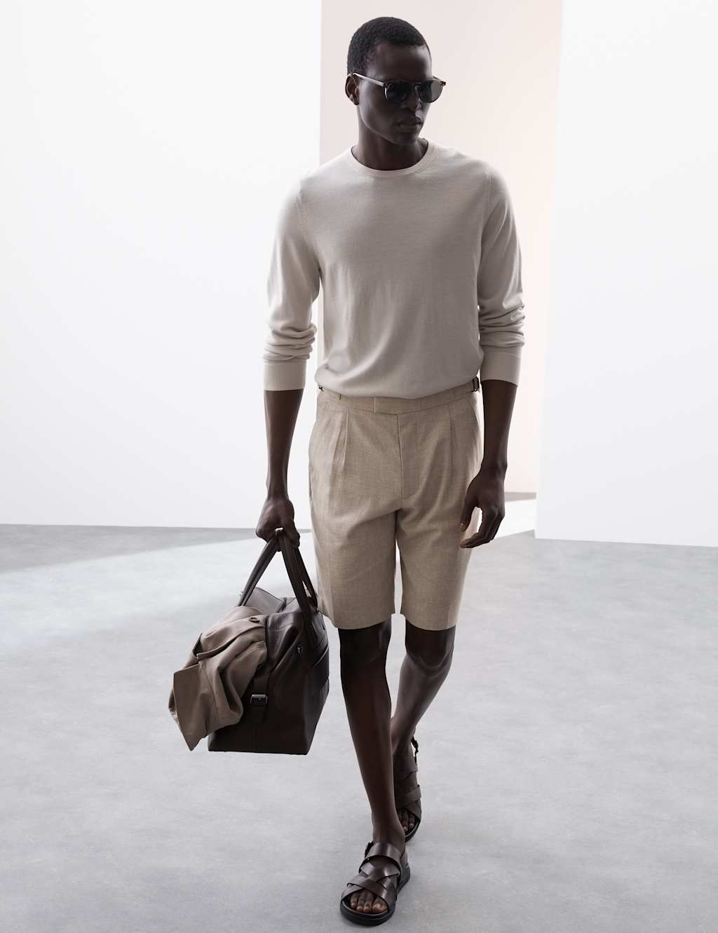 Cotton Blend Textured Stretch Shorts