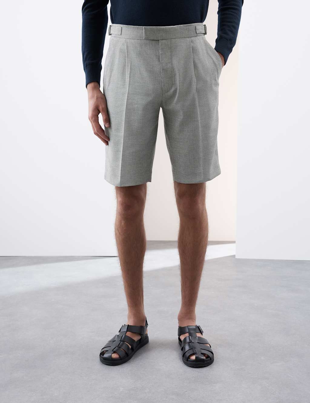 Cotton Blend Textured Stretch Shorts
