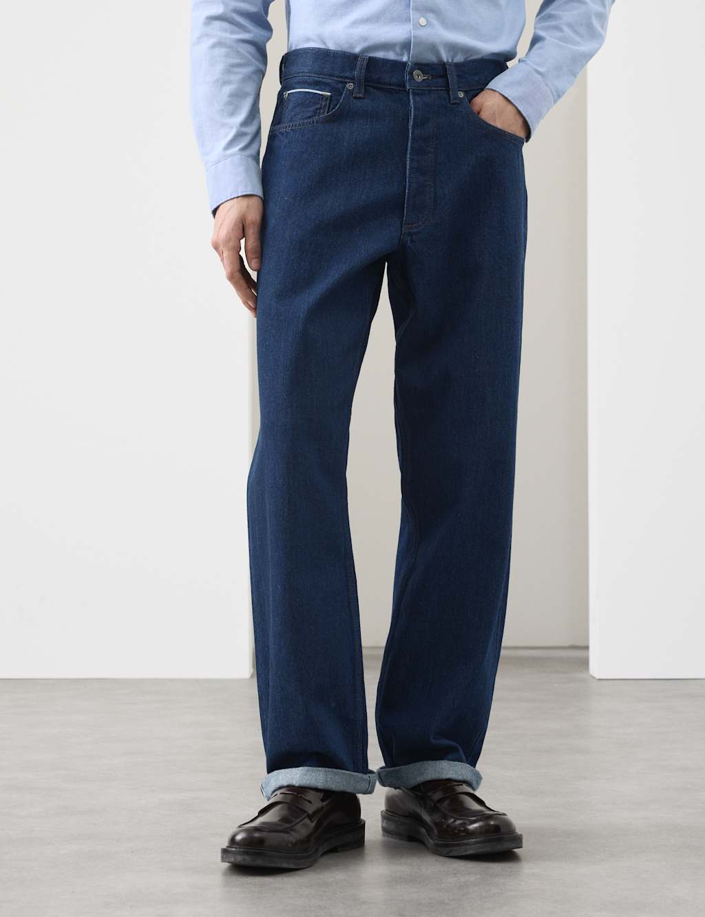 Autograph Men's Loose Fit Rigid Pure Cotton Selvedge Jeans - 34/31in - Indigo