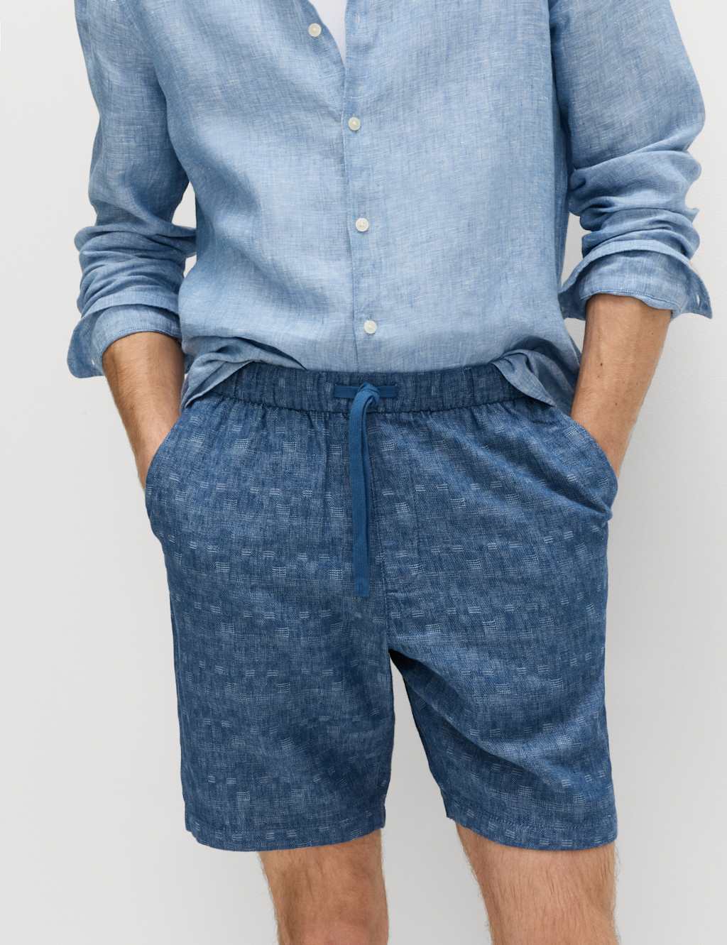 M&S Men's Linen Rich Shorts - XL - Denim Mix