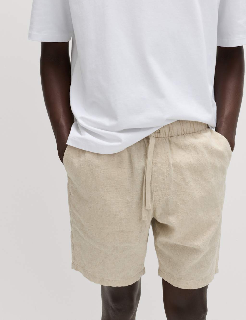 M&S Men's Linen Rich Shorts - S - Natural Mix